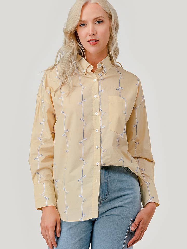 Ribbon Stripe Pattern Button-Up Shirt, OT50918 for wholesale by GeeGee x Lovelo