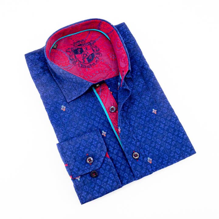 Paisley jacquard shirt met rode rand #M -858 voor wholesale door EIGHT X