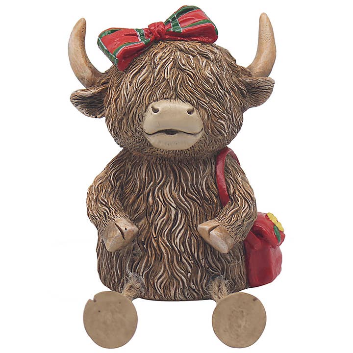 Highland-Kuh-Spardose mit Tartan-Schleife für den Großhandel von Joe Davies