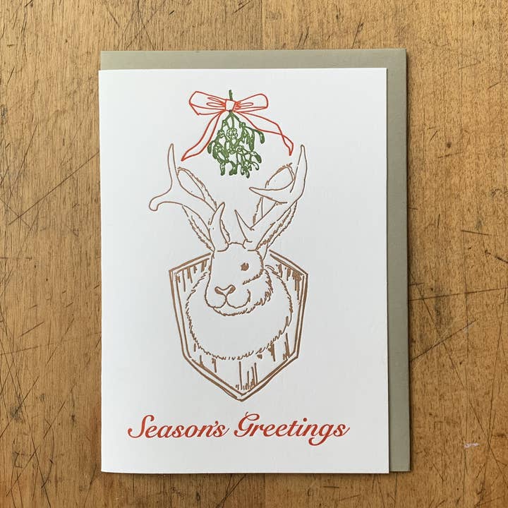 Jackalope Season's Greetings Card for wholesale by Letterpress PDX