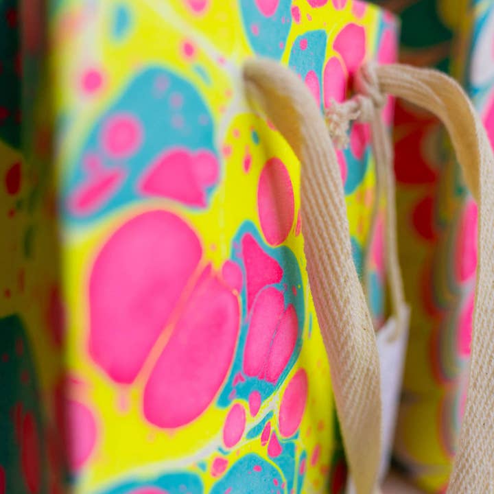 Paper Mirchi - Wholesale Gift Bag - Hand Marbled Gift Bags (Small) - Neon12