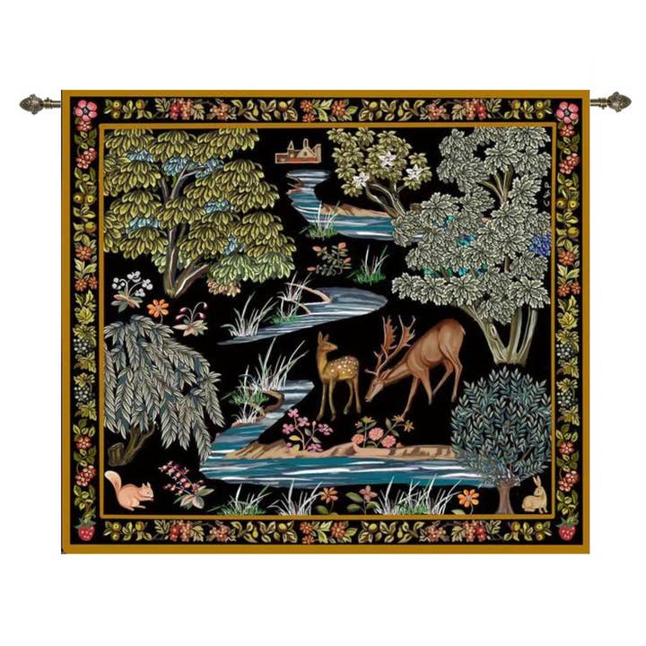 William Morris The Brooks Black - Wall Hanging 140cm x 124cm for wholesale by Signare Tapestry