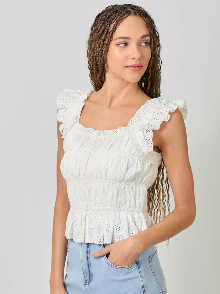 61035 Ruffle Shoulder Ruched Top for wholesale by Mystree