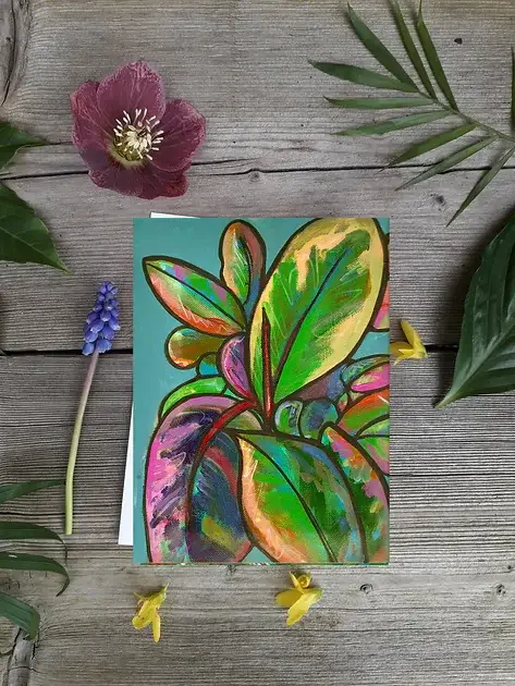 Plant Based Paintings - Wholesale Everyday Greeting Card - Ficus Rainbow Leaf - A6 Greetings Card2