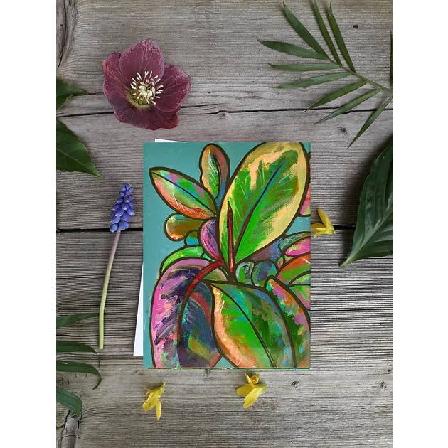 Plant Based Paintings - Wholesale Everyday Greeting Card - Ficus Rainbow Leaf - A6 Greetings Card2
