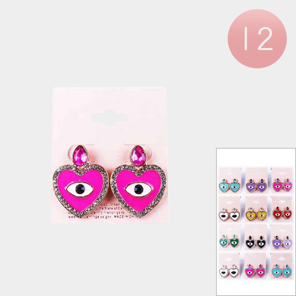 Sensibling Corp. - Vente Boucles d'oreilles pendantes - 12 paires - Boucles d'oreilles pendantes en forme de cœur centrées sur le mauvais œil2