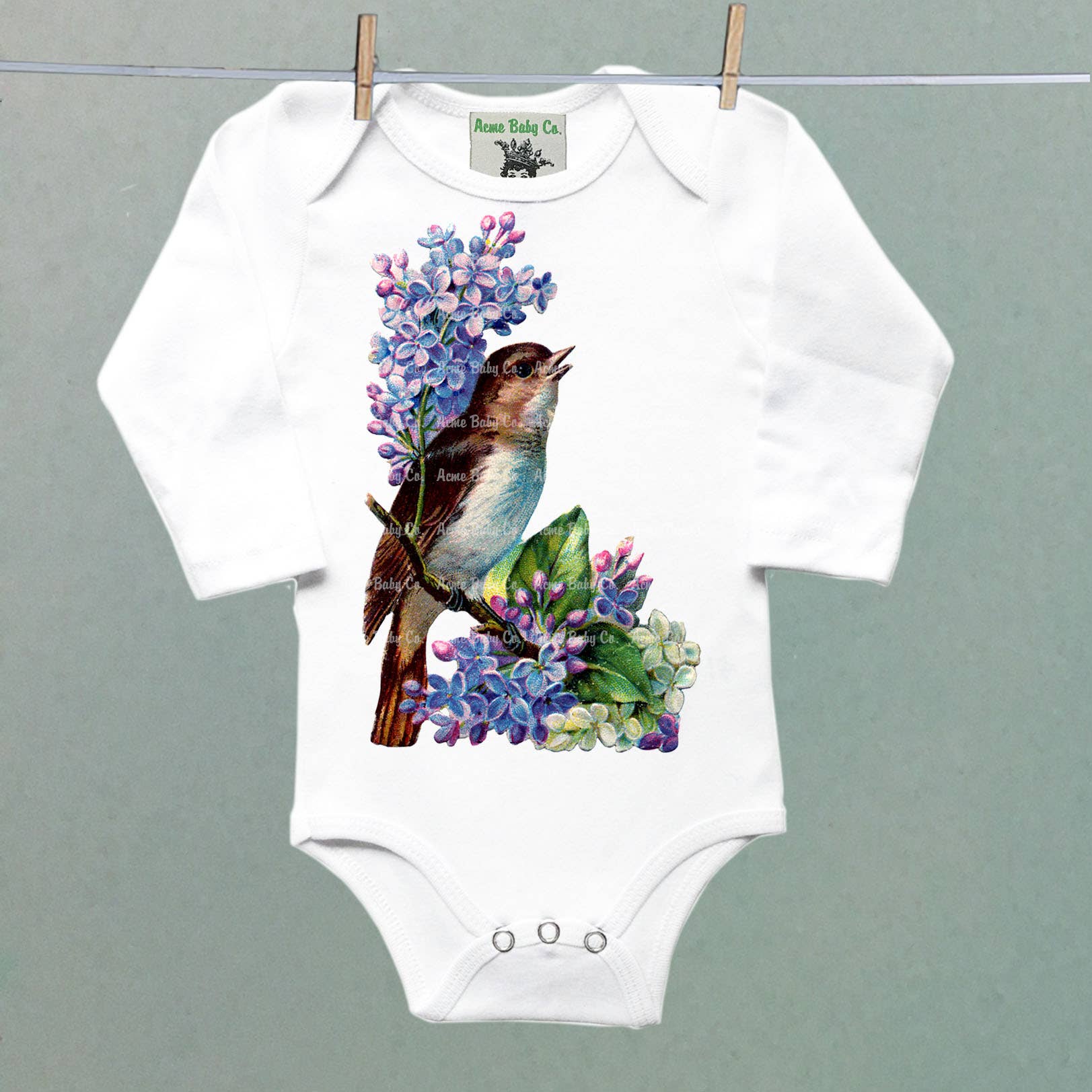 REMOVED BRAND - Wholesale Bodysuit (Non-Footed) - Baby - Victorian Bird Organic Bodysuit1