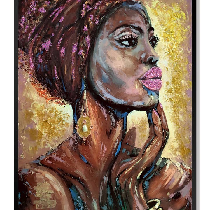 Donna africana B - Pittura decorativa incorniciata dipinta a mano per la vendita all'ingrosso da parte di Screen Gems