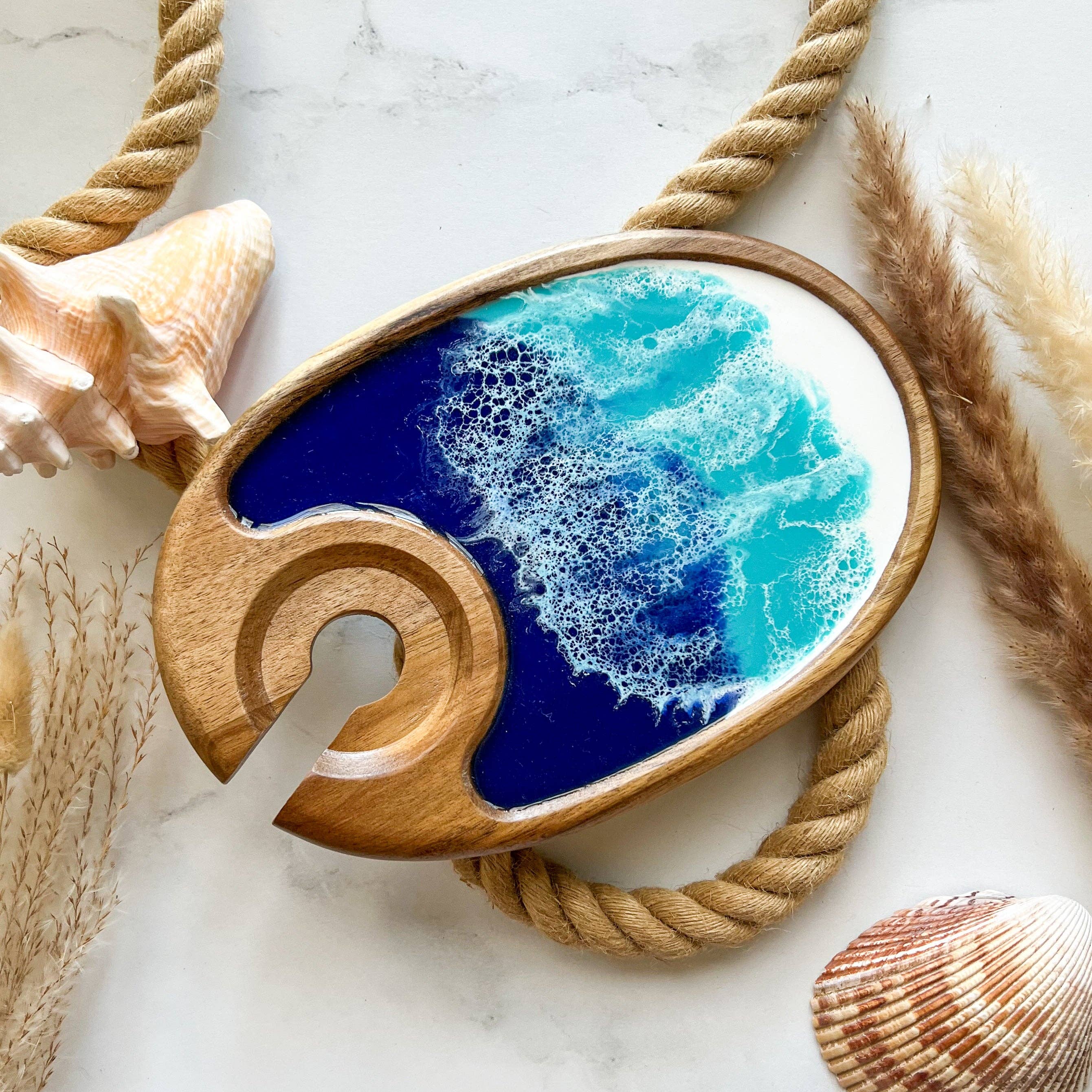 Citrus Waves Art - Wholesale Cheese Board - Personal Charcuterie Board with Wine Glass Holder2