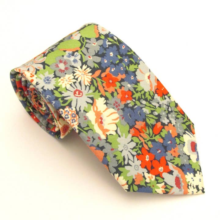 Thorpe Green Cotton Tie Made with Liberty Fabric for wholesale by Cecil Jones