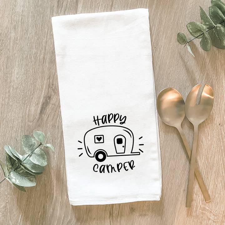 Happy Camper Camping - Katoenen theedoek voor wholesale door Lissi Designs