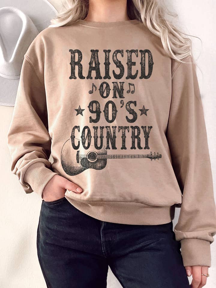 Rustee Clothing – Engroshandel Grafisk Sweatshirt - Dame – REJST PÅ 90"ERNE COUNTRYMUSIK GRAPHIX TERRY SWEATSHIRTS