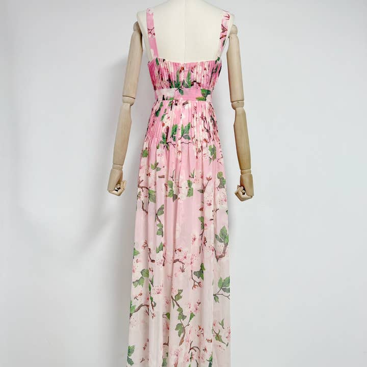 Productseeker - Wholesale Dress – Women's - DR658Y Chiffon Floral Pleated Maxi Dress with Swing Skirt4