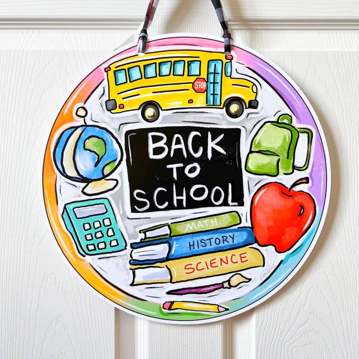 Back To School Round Door Hanger - Fall Classroom Decor for wholesale by Home Malone