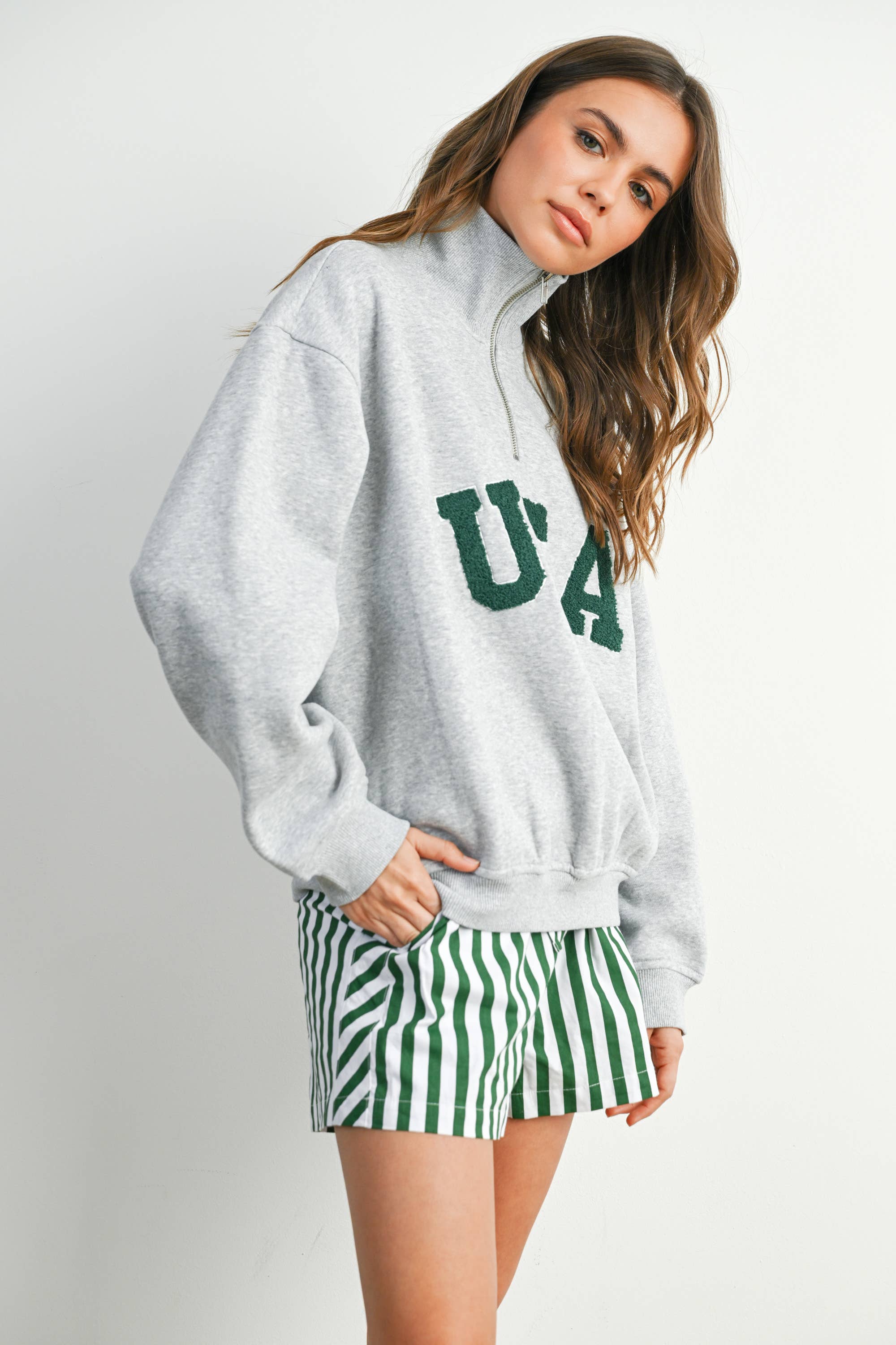 BUTTERMELON - Wholesale Sweatshirt - Women's - Quarter Zip Long Sleeve Top - BMT77956