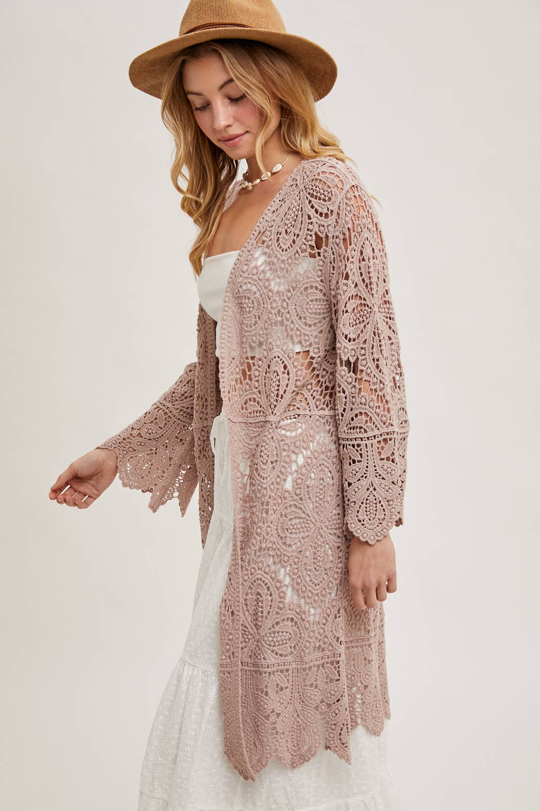 Bluivy - Vente Cardigan – femme - Cardigan en crochet ouvert à manches cloche, longueur genou24