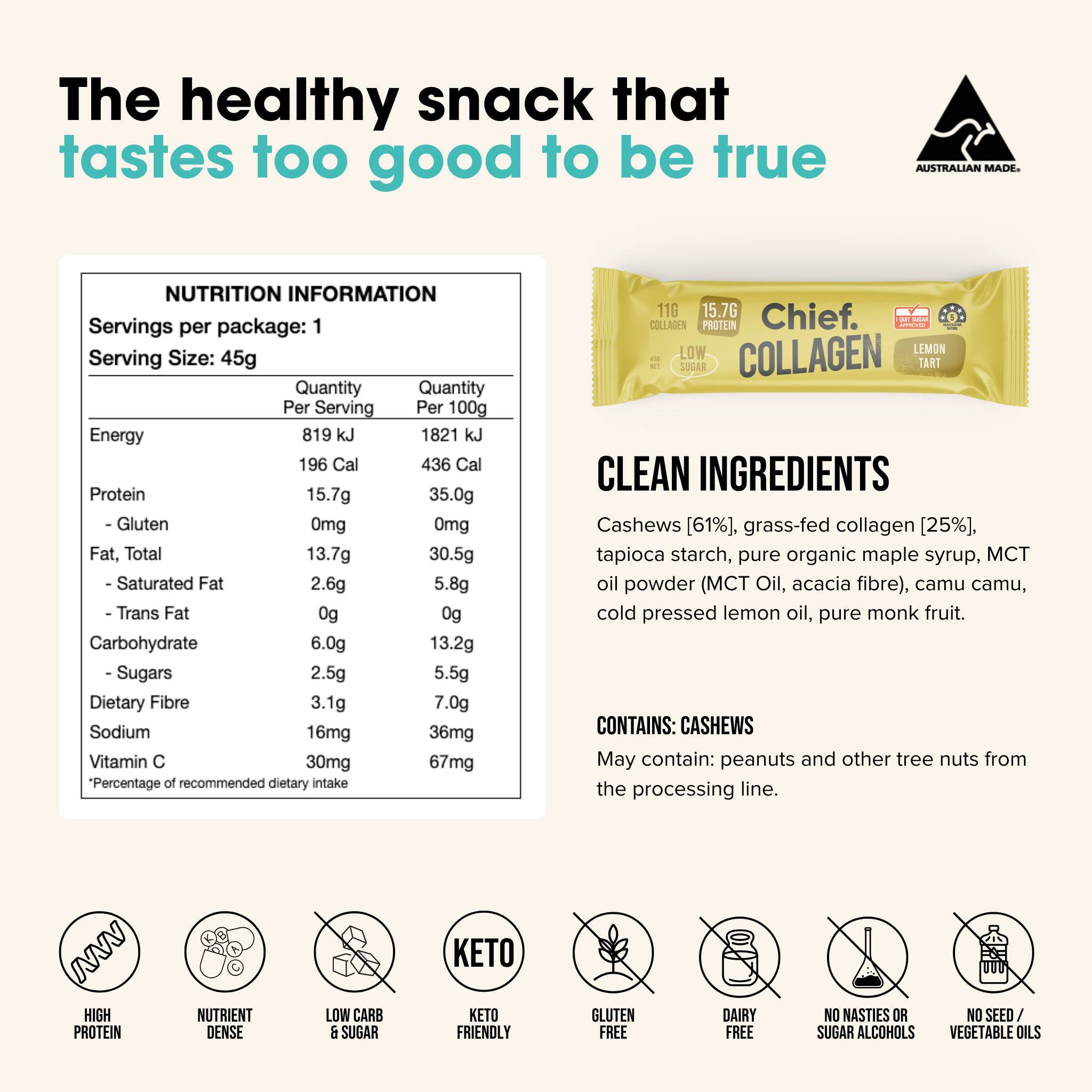 Chief Nutrition - Vente Barres de céréales - Barre Protéinée au Collagène - Tarte au Citron3