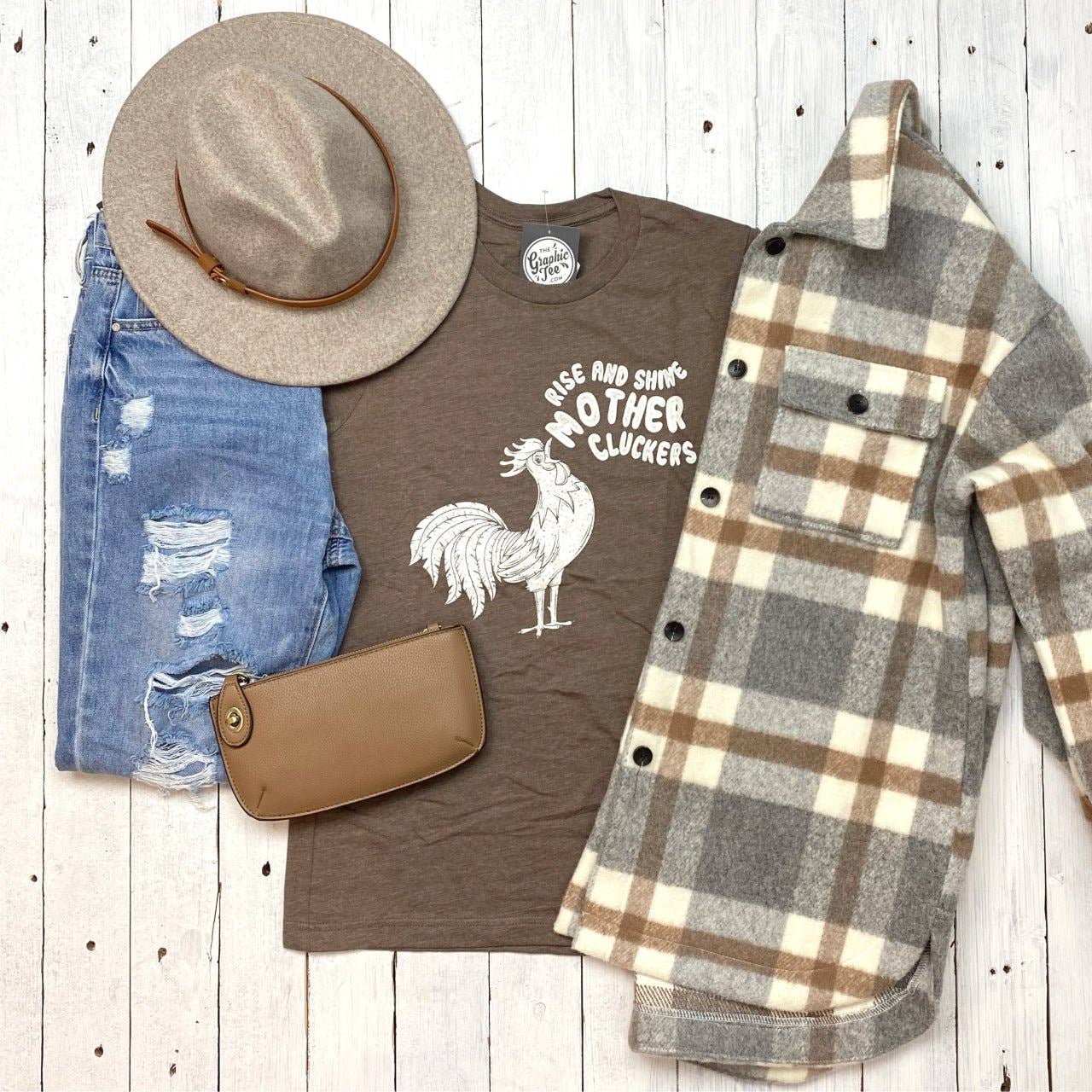 H Brown *WHOLESALE* Rise and Shine Mother Cluckers - Unisex Tee for wholesale on Faire0