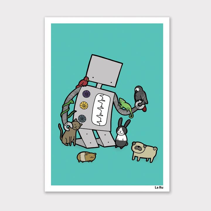 Robot Loves Animals Print for wholesale by La Ru
