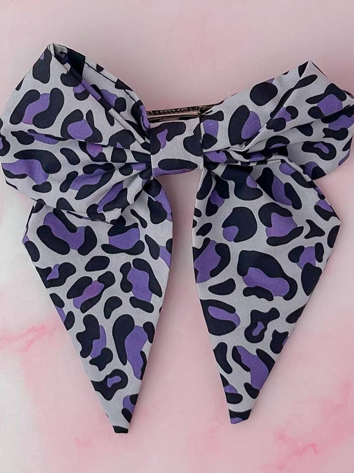 Ella - Purple Leopard print classic Hair Bow for wholesale by ThatsSewLauraUk