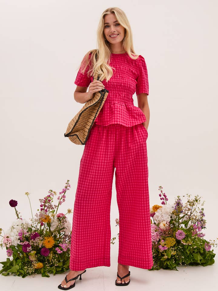 Ria Pink Gingham Culottes for wholesale by Fika