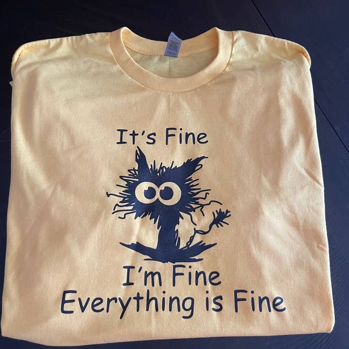 Squatchin’ Country - Wholesale T-Shirt (Graphic) - Unisex - I'm Fine - Frazzled cat t-shirt (yellow)