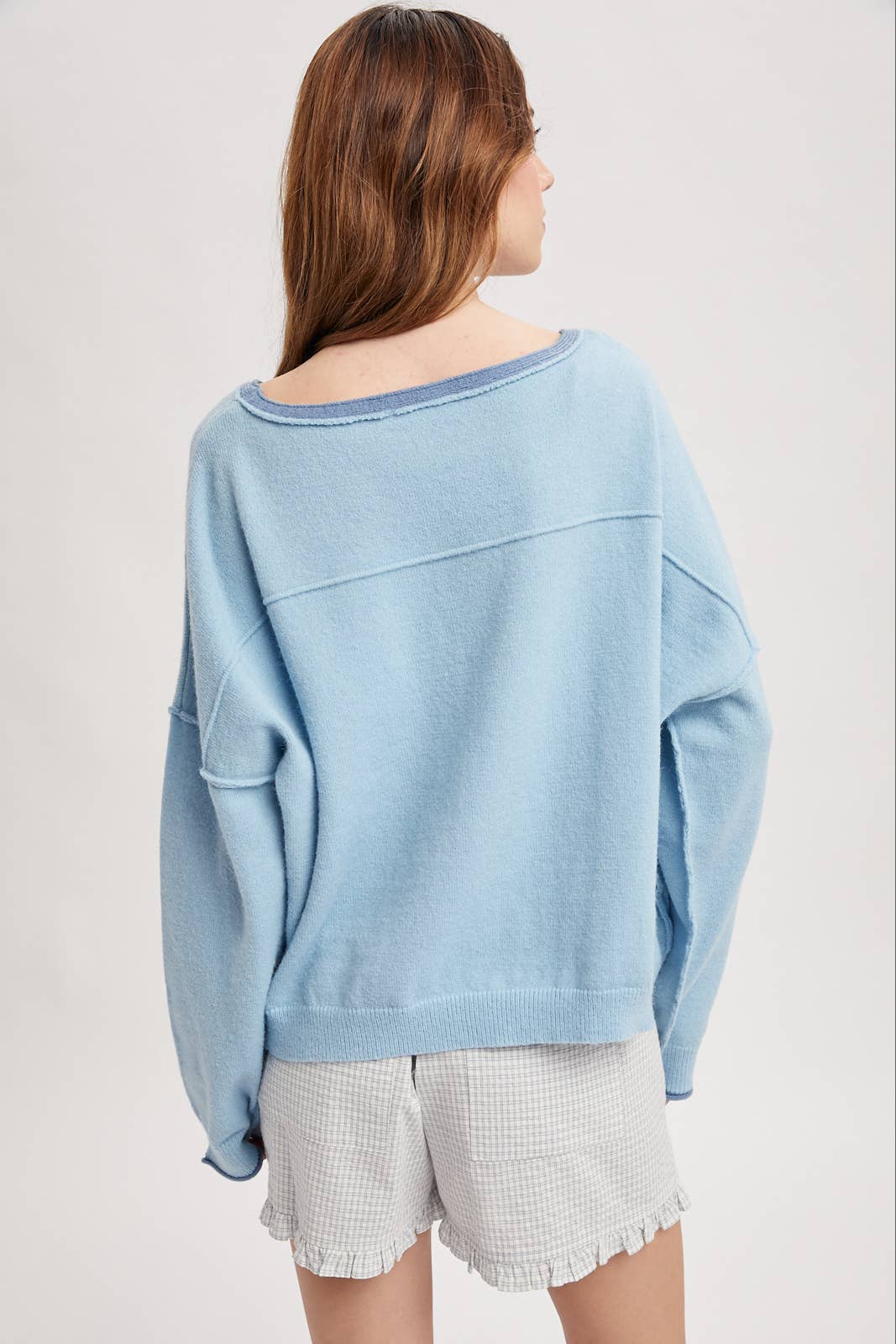 Wishlist Apparel - Wholesale Knit Sweater - Women's - BRUSHED CONTRAST BOAT NECK SWEATER / WL25-118233