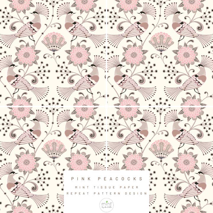Mint by Michelle - Wholesale Tissue Paper - Pink Peacocks - Mint Tissue Paper1