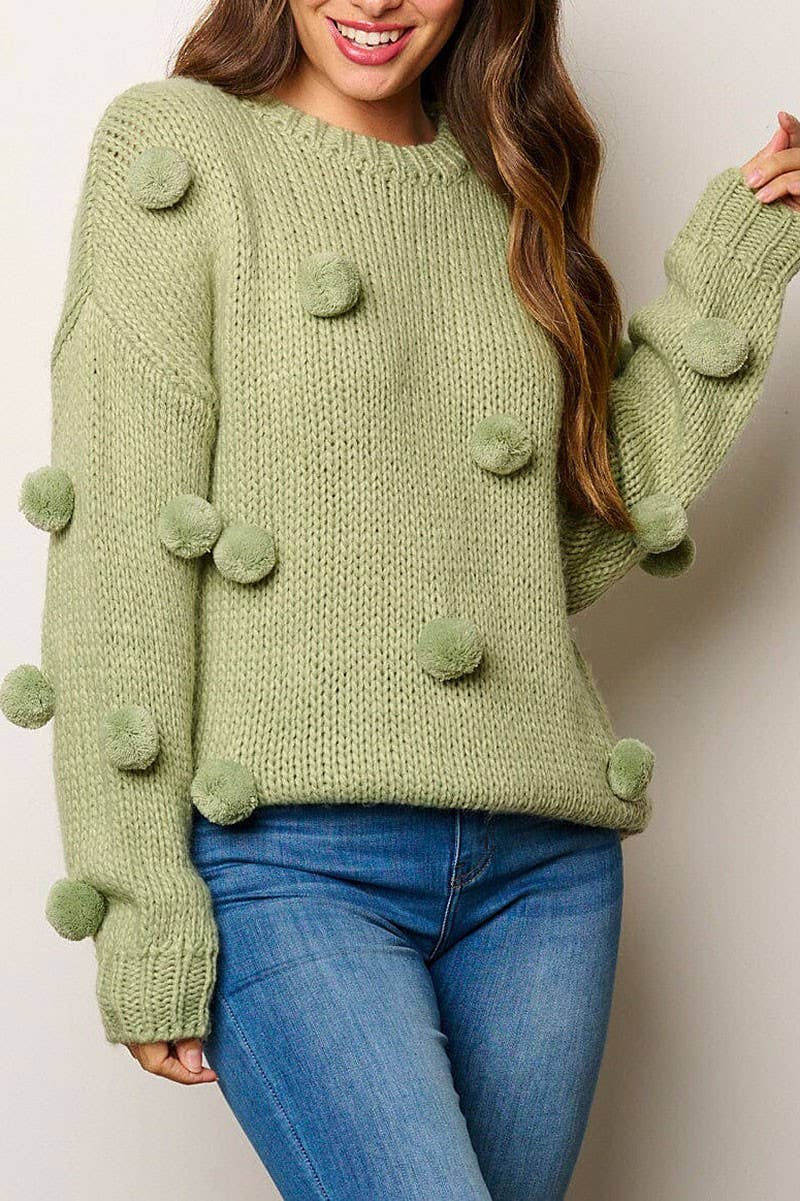 ROUSSEAU - Wholesale Knit Sweater - Women's - POM POM'S DETAILED PULLOVER SWEATER1