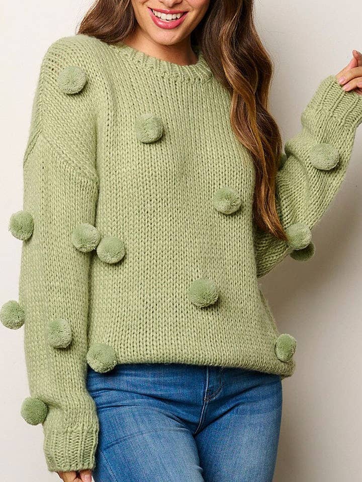 ROUSSEAU - Wholesale Knit Sweater - Women's - POM POM'S DETAILED PULLOVER SWEATER1