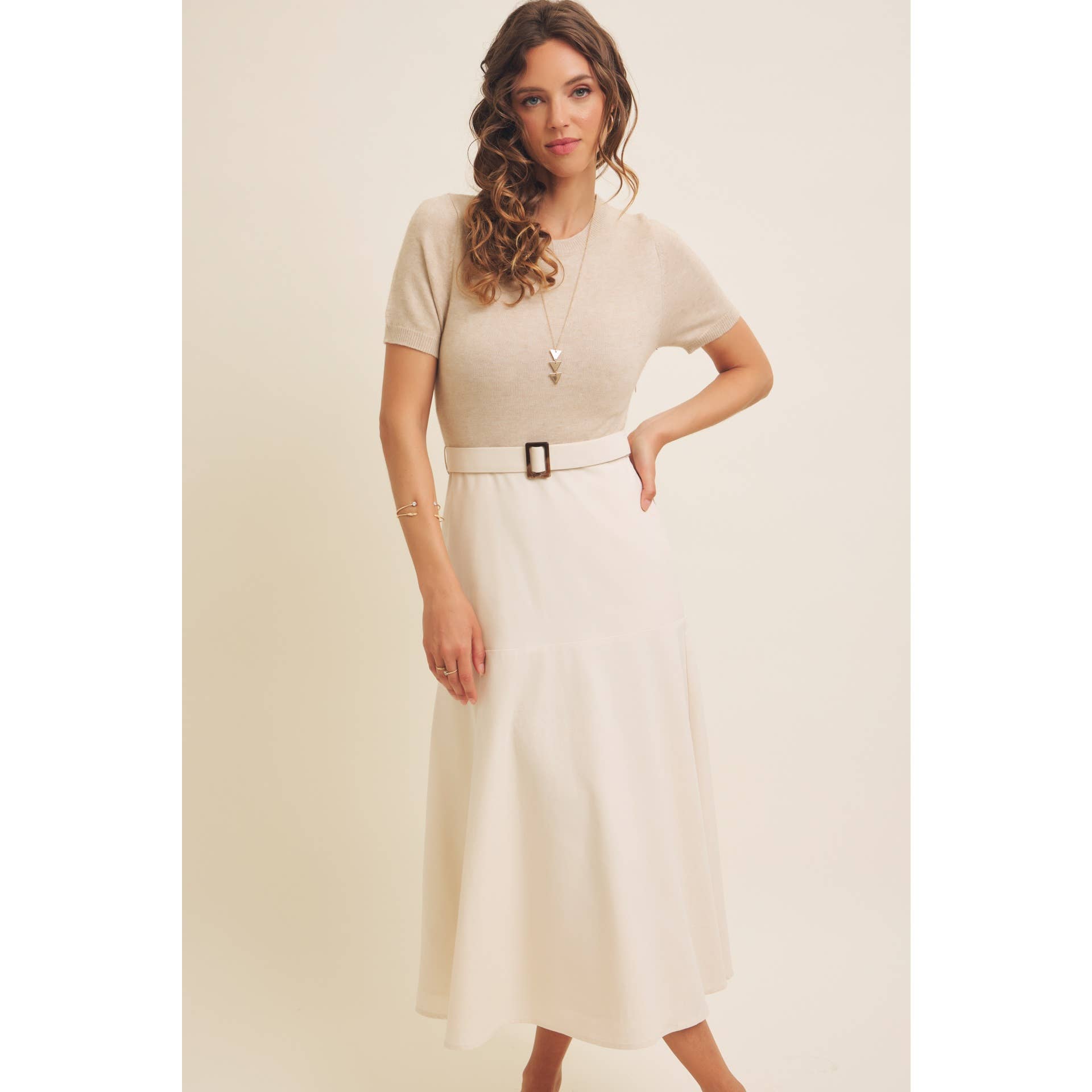 in february - Wholesale Dress - Women's - PHOTOGRAPHS LIKE A DREAM BELTED SWEATER TWOFER MIDI DRESS13