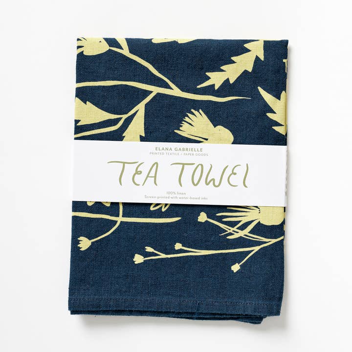 Elana Gabrielle - Wholesale Tea Towel - Wild Weeds Linen Tea Towel - Indigo Wildflower Design3