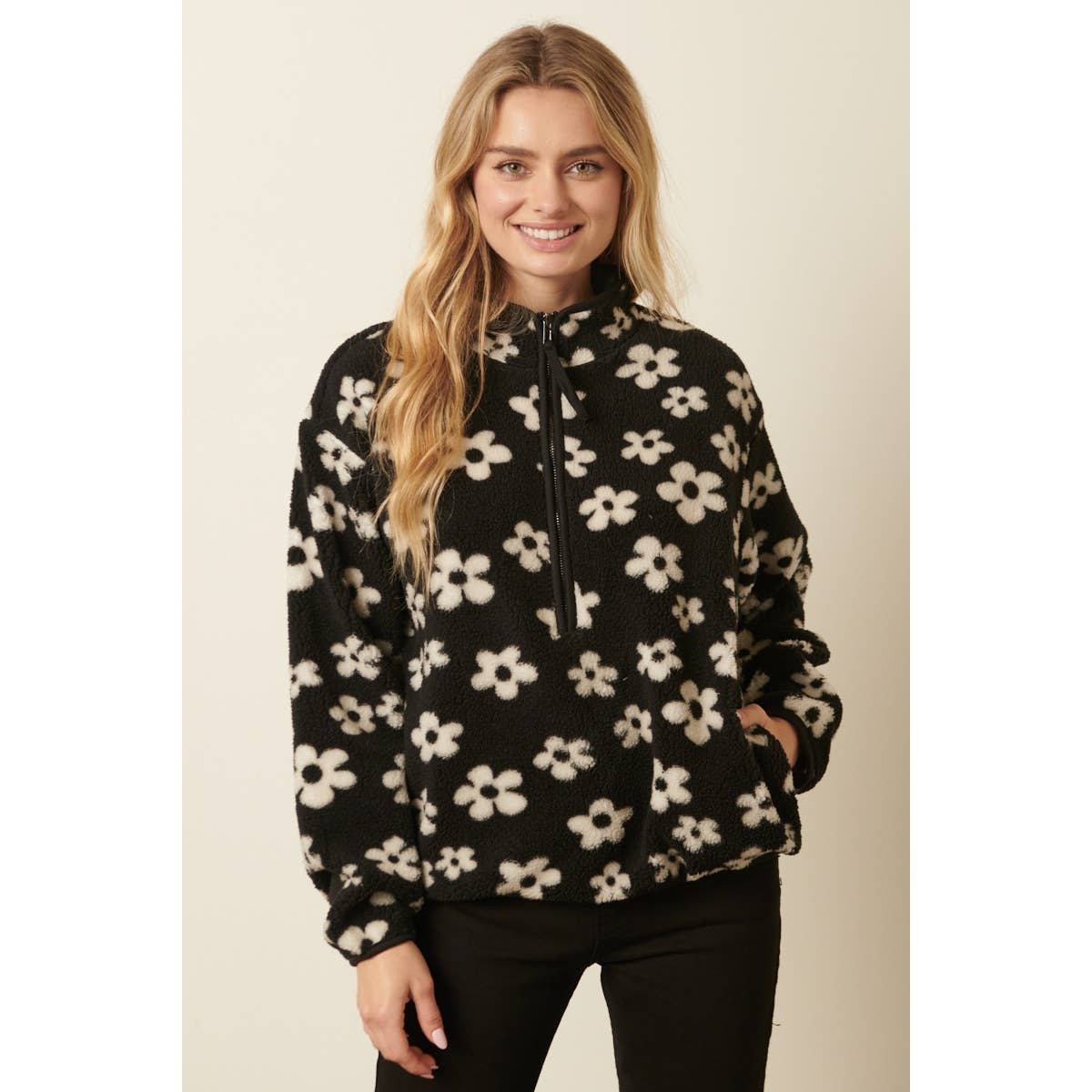 mittoshop - Vente Sweat-shirt – femme - PULL ZIPPÉ EN FOURRURE À MOTIF FLORAL16