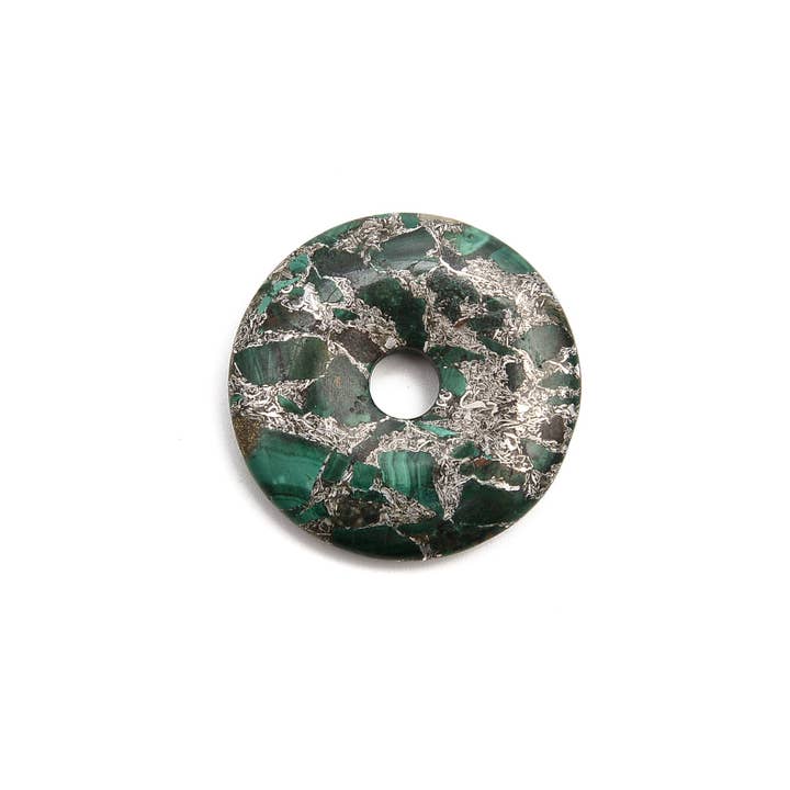 CRCBEADS - Wholesale Individual Charm/Pendant - Pyrite Mlachite Donut Circle Pendant Size 40mm Sold Per Piece