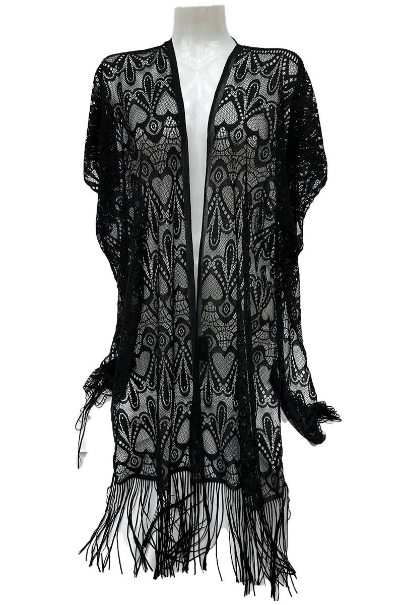 Belle Com'Elle - Venta al por mayor Camisola de baño - Mujer - Poncho de playa grande con encaje abierto y diseño de corazones3