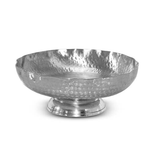 India Handicrafts Inc - Wholesale Decorative Plate/Dish/Bowl - Short Hammmered Aluminum Pedestal Bowl3