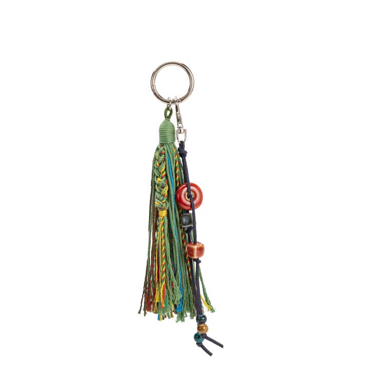 Melie Bianco - Wholesale Keychain - Women's - Tassel Green Beaded Bag Charm Pre-Order 7/5
