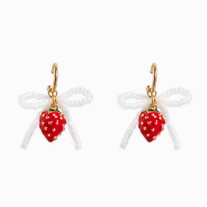 Sessori - Wholesale Dangle Earrings - Fruit Strawberry Bow Beaded Drop Earrings