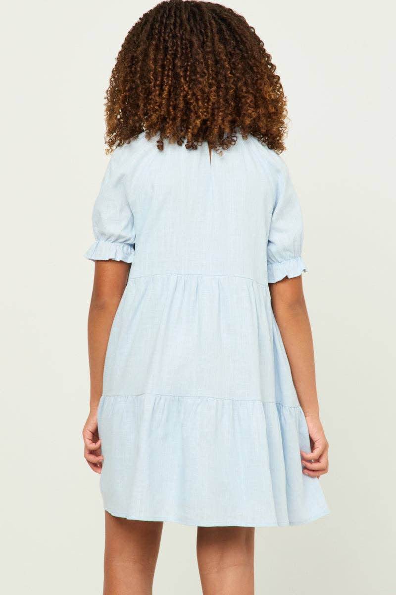 Hayden LA - Wholesale Dress - Kids - Girls V Neck Tie Detail Cinch Sleeve Dress9