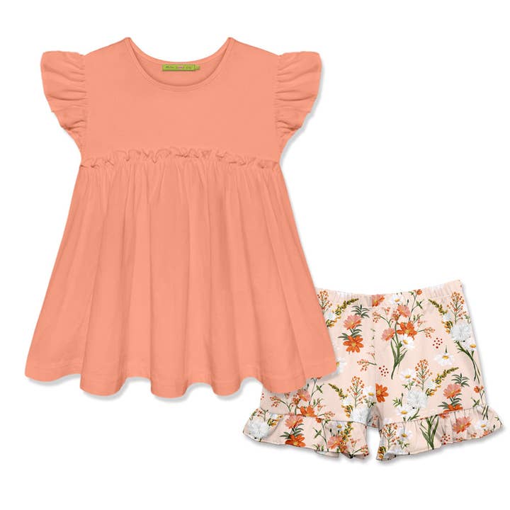 Girls  Coral Baby-Doll Top & Floral Shorts for wholesale on Faire