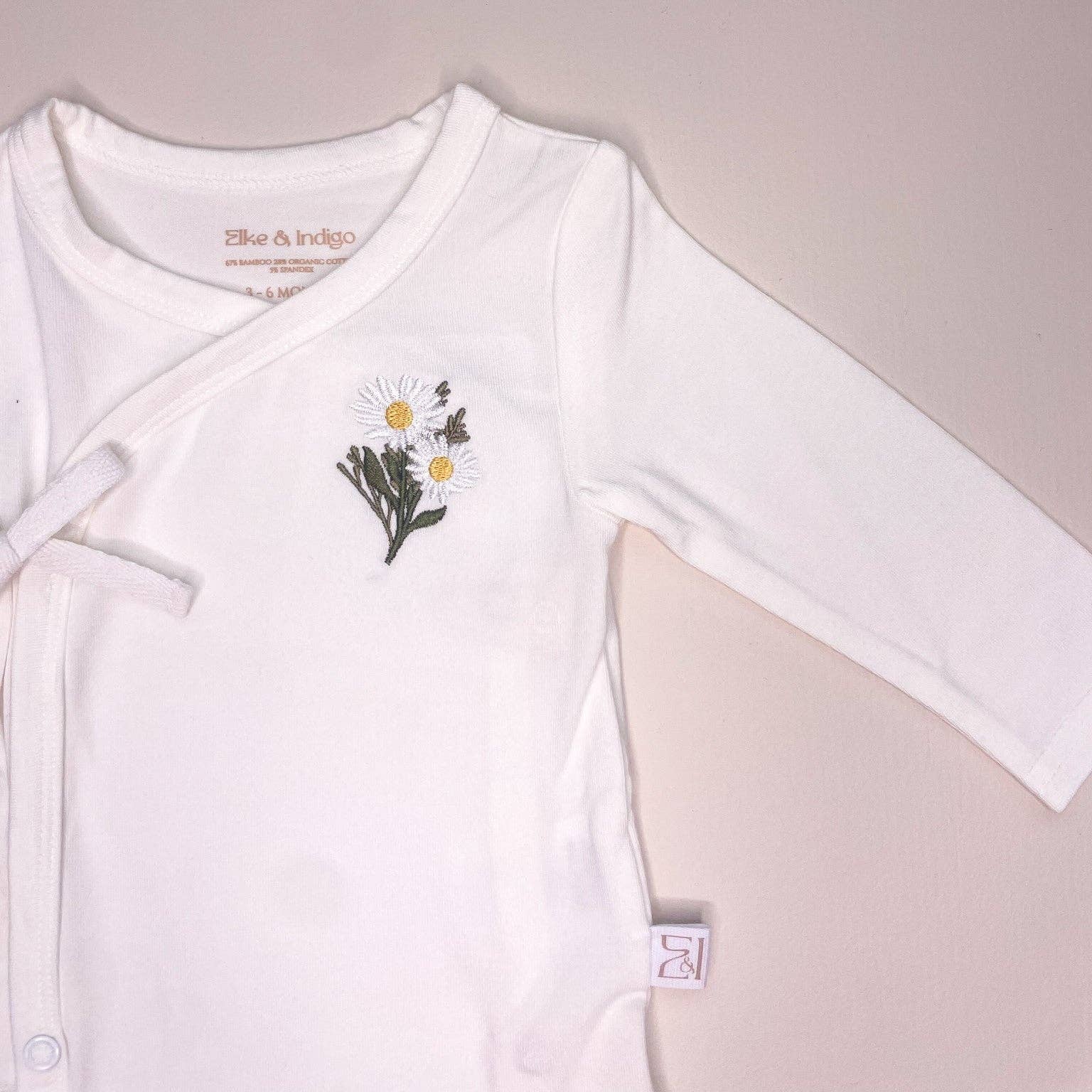 Elke & Indigo - Wholesale Bodysuit (footed) – Baby - Bamboo/Organic Cotton Freya Long Sleeve Bodysuit - White3