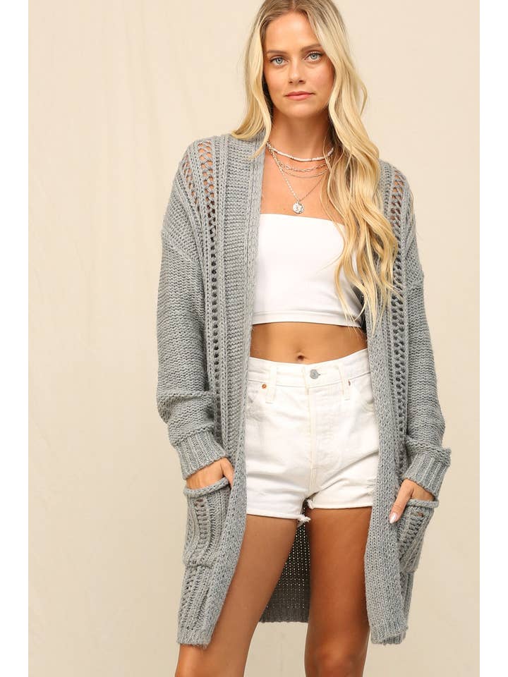 KyeMi - Vente Cardigan – femme - Long cardigan en maille douce avec poche latérale10