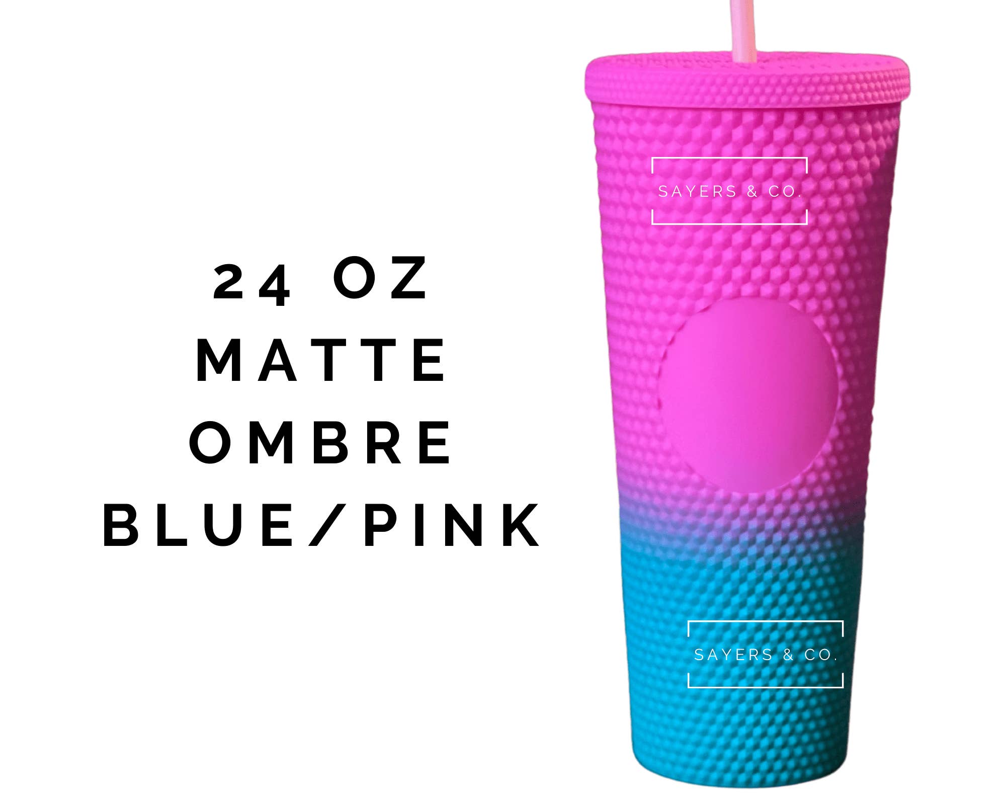 Sayers & Co. - Wholesale Insulated Mug/Tumbler - 24oz Ombre Blue/Pink Studded Double Walled Tumbler