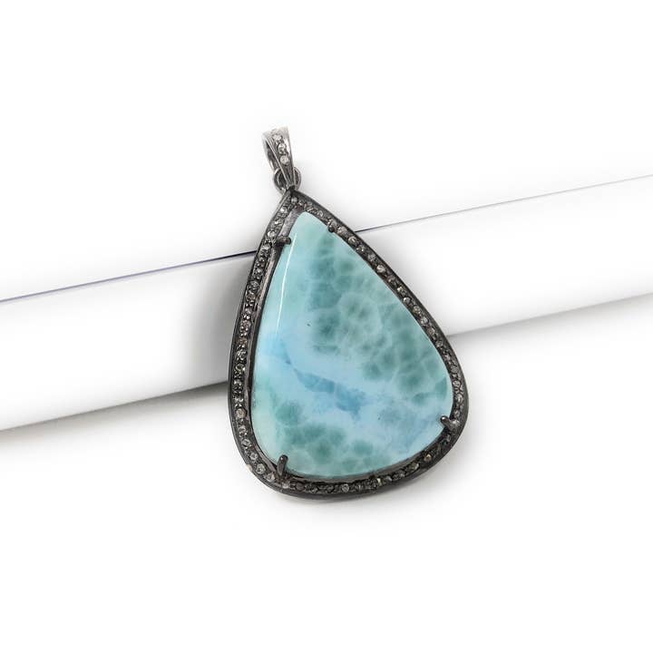 Larimar hänge, Ädelsten hänge, Silver Hänge, Naturlig Larimar, Diamant Hänge, Pave Diamant Hänge, Sterling Silver Hänge, DIY för wholesale av Akstar Gems