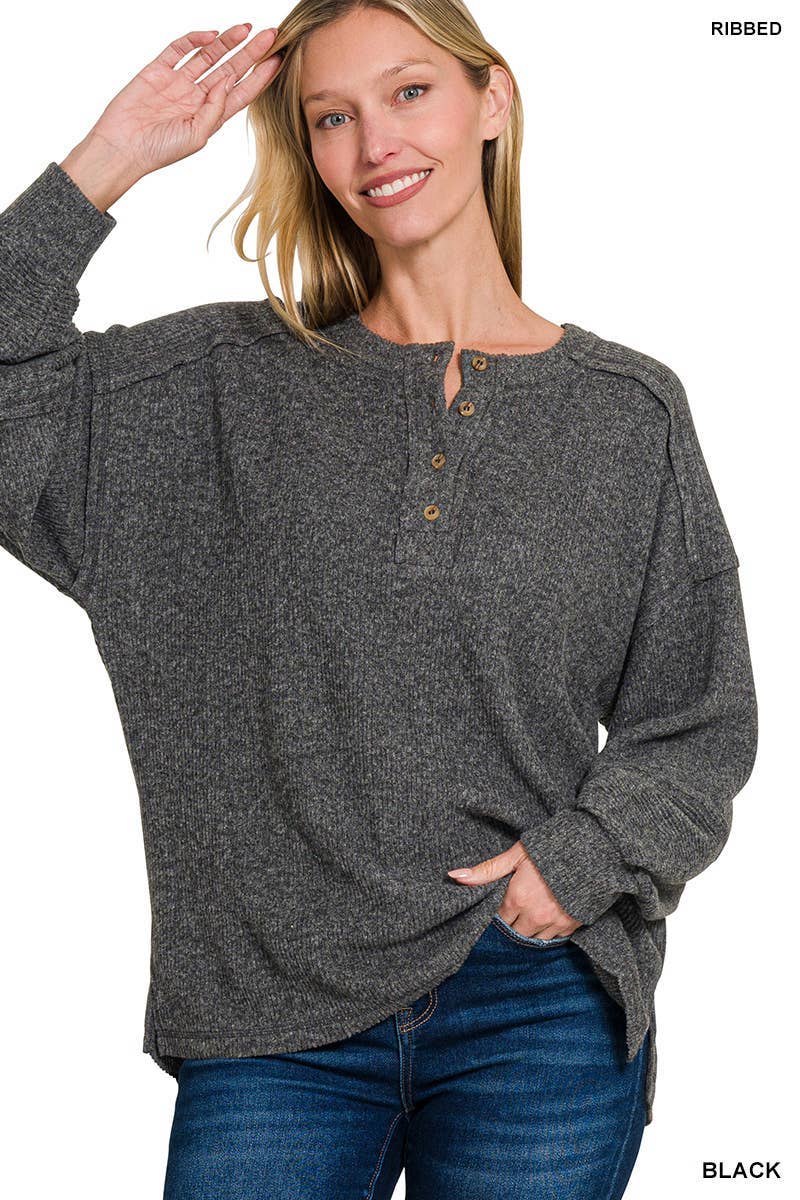 Vanilla Monkey - Wholesale Knit Sweater - Women's - Ribbed Brushed Hacci Melange Henley Sweater0
