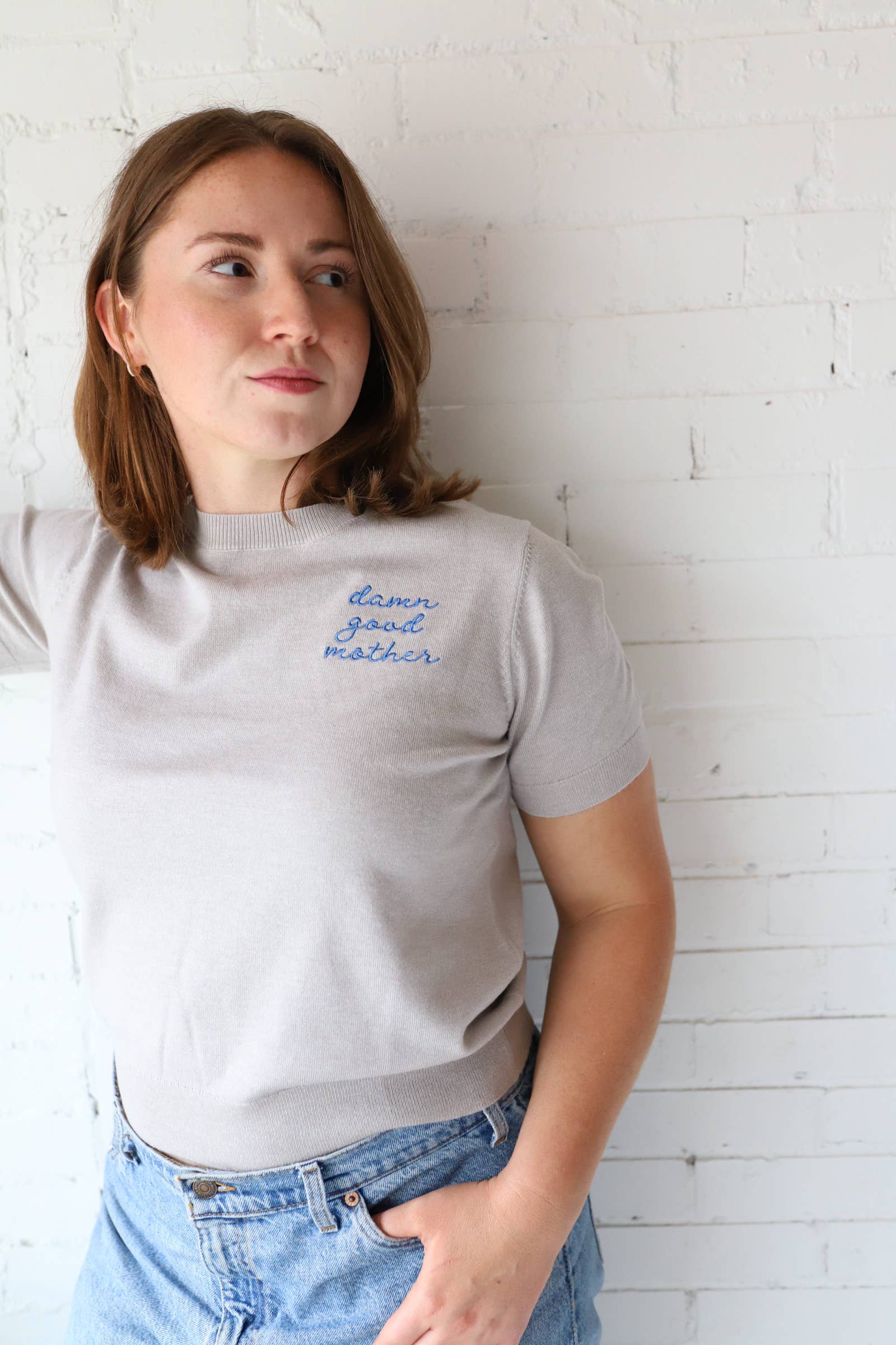 Polished Prints - Wholesale Knit Sweater - Women's - Embroidered Sweater, Short sleeve knitted sweater4