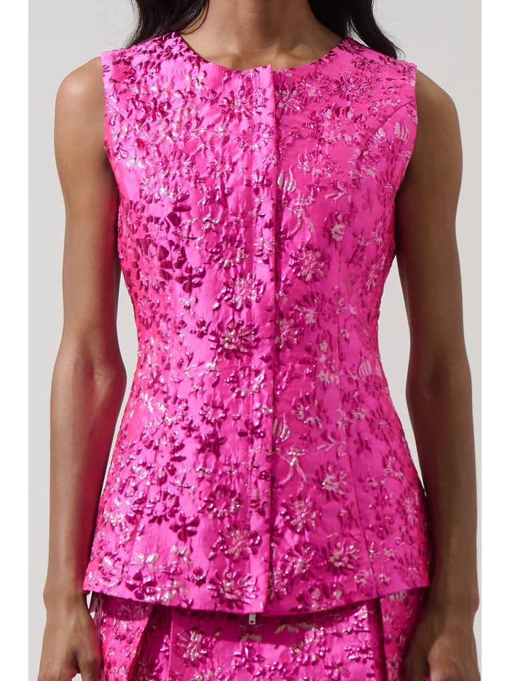 FUCHSIA Harrington Jacquard Maize Sleeveless Top for wholesale on Faire4