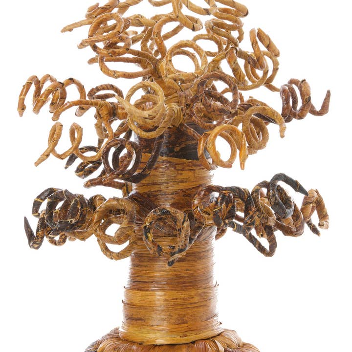 Swahili | AFRICAN MODERN - Wholesale Decorative Tabletop Object - Medium Curly Banana Fiber Baobab Tree Sculpture1