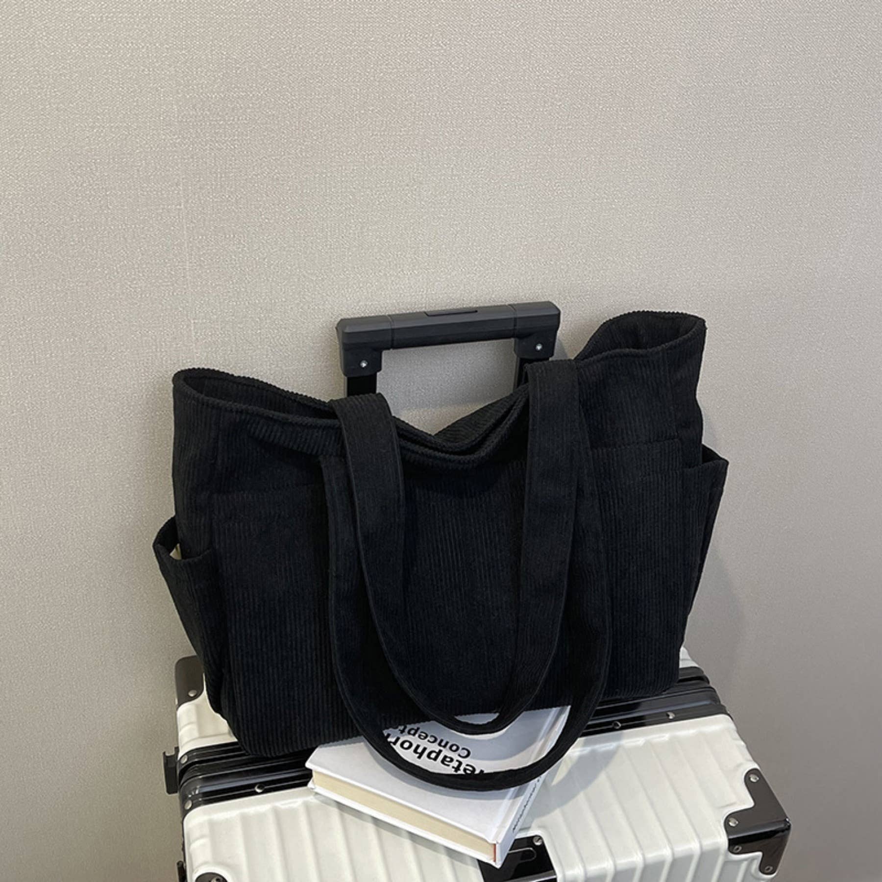 wandf - Wholesale Shoulder Bag - Women's - Casual Solid Color Corduroy Zippered Shoulder Bag Tote11