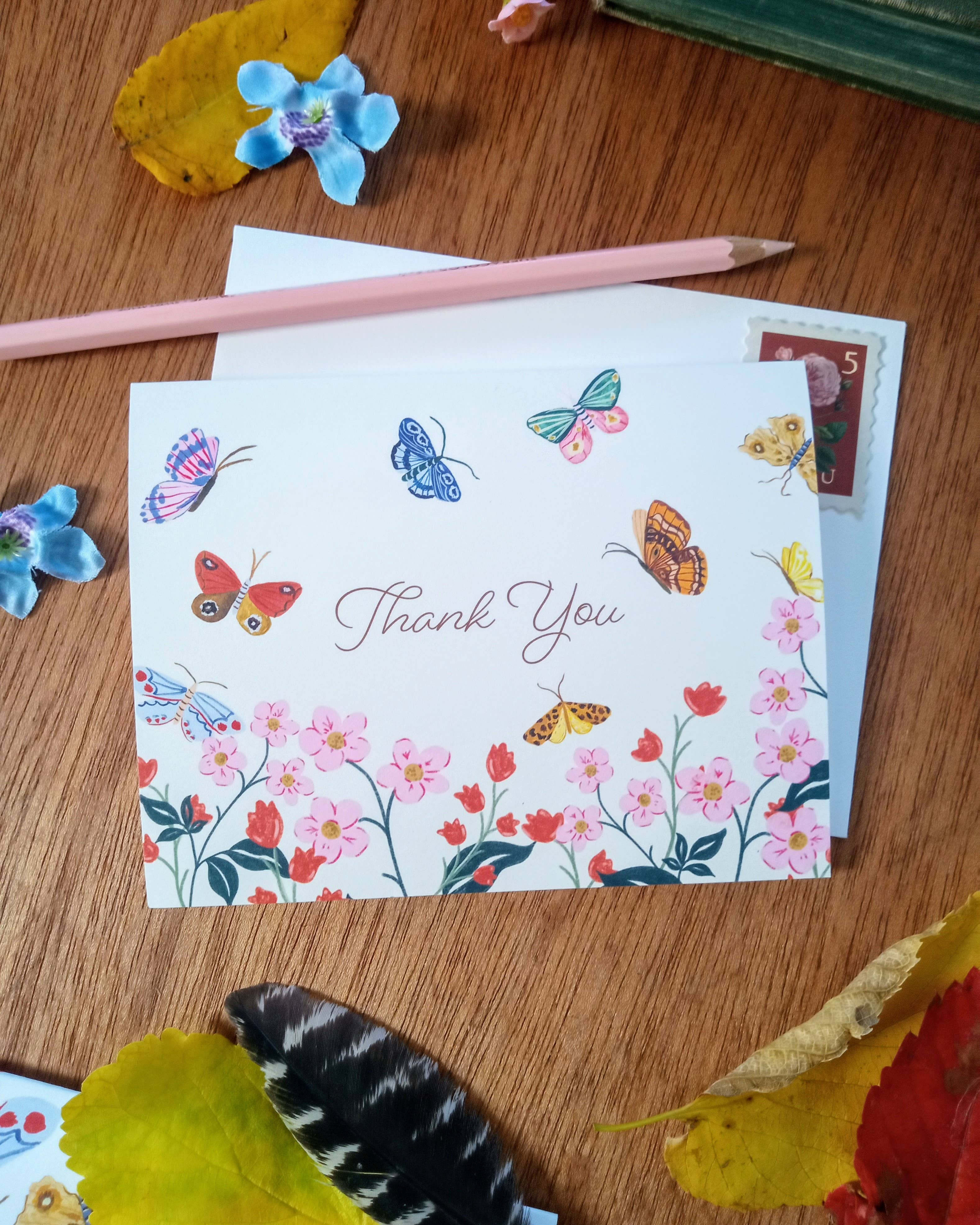 Catholic Handmade – wholesale Thank you card – (1055) Butterflies Thank You Greeting Card, Floral Butterfly